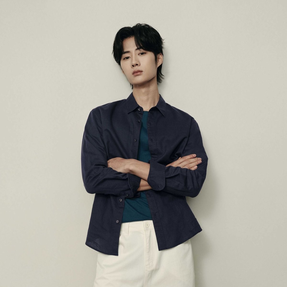 Men’S Regular Fit Linen - Cotton Poplin Long Sleeve Shirt | Korea Collection - Giordano