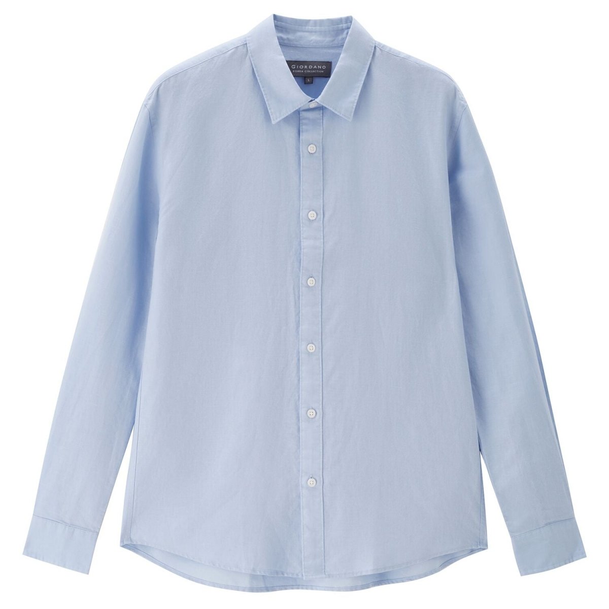 Men’S Regular Fit Linen - Cotton Poplin Long Sleeve Shirt | Korea Collection - Giordano