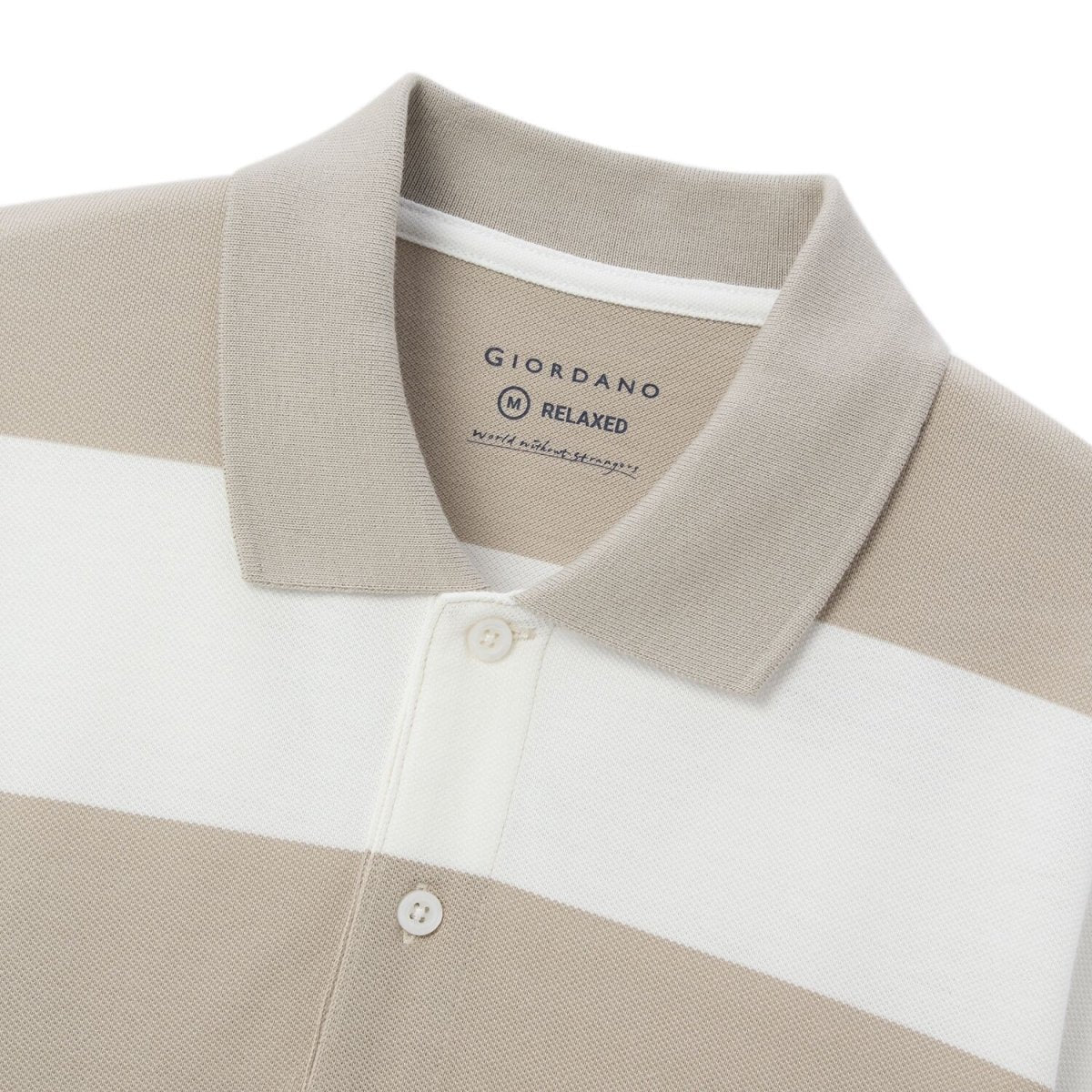 Men's Relaxed Fit Cotton Piqué Polo With Auto Stripe - Giordano