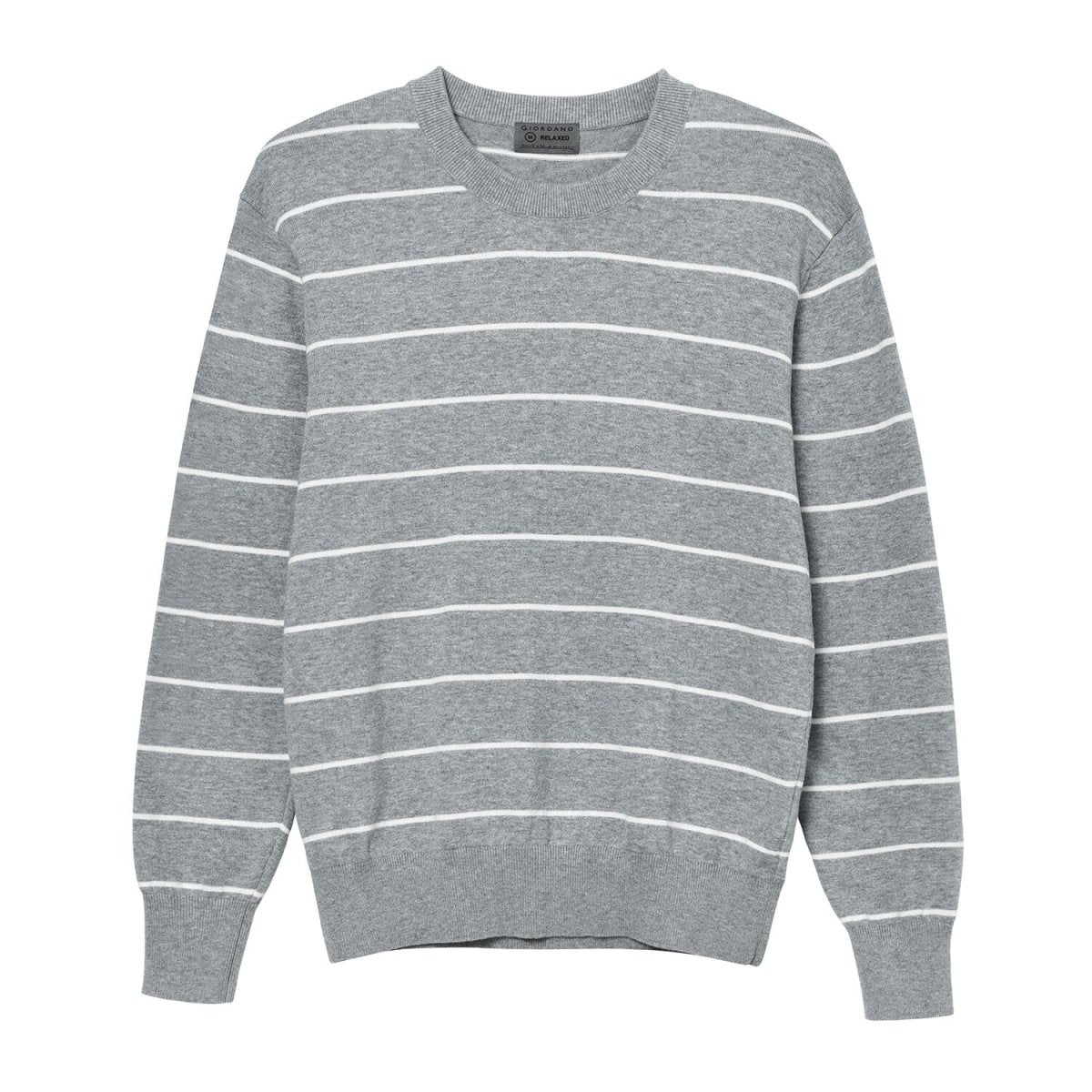Men's Relaxed Fit Striped Crew Neck Cotton Sweater - Giordano