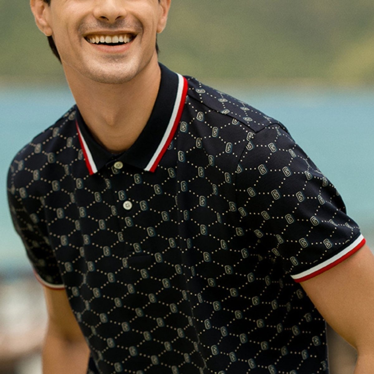 Men’S Slim Fit Cotton - Lycra Piqué Polo | All - Over Print - Giordano