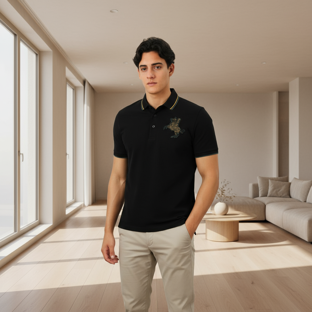 Men's Slim Fit Cotton Short Sleeve Napoleon Polo