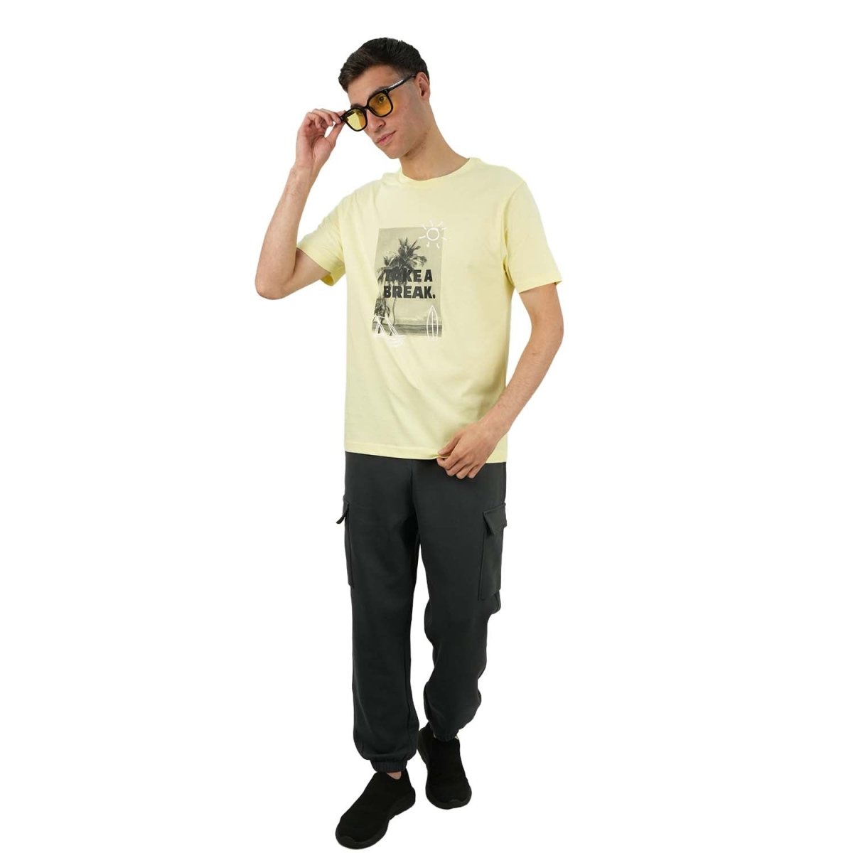 Men's Slim Fit Print Tee - Cotton Jersey, Crew Neck, Short Sleeve - Giordano