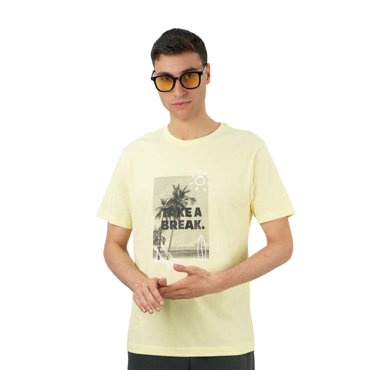 Men's Slim Fit Print Tee - Cotton Jersey, Crew Neck, Short Sleeve - Giordano