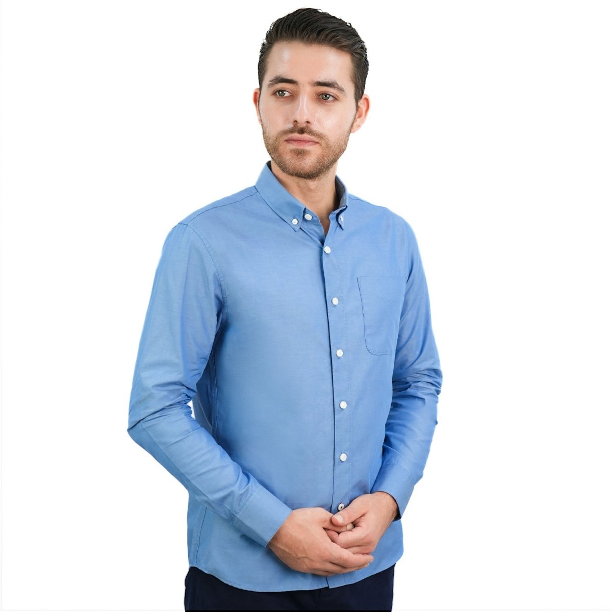 Men's Slim Fit Shirt: 100% Cotton Poplin, Long Sleeve - Giordano