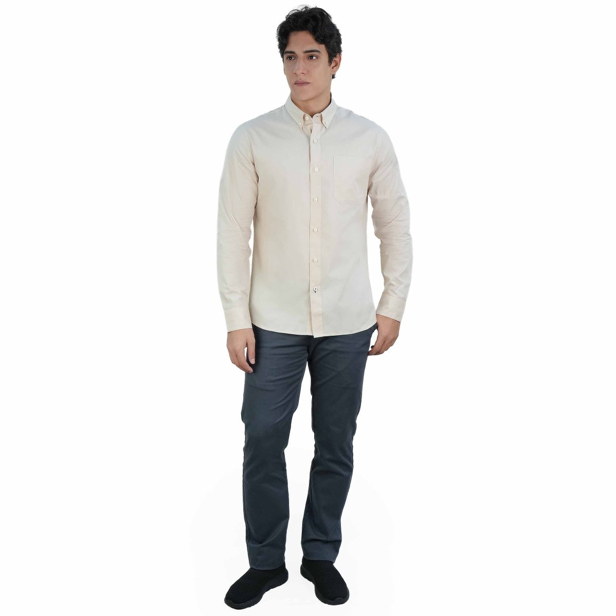 Men's Slim Fit Shirt: 100% Cotton Poplin, Long Sleeve - Giordano