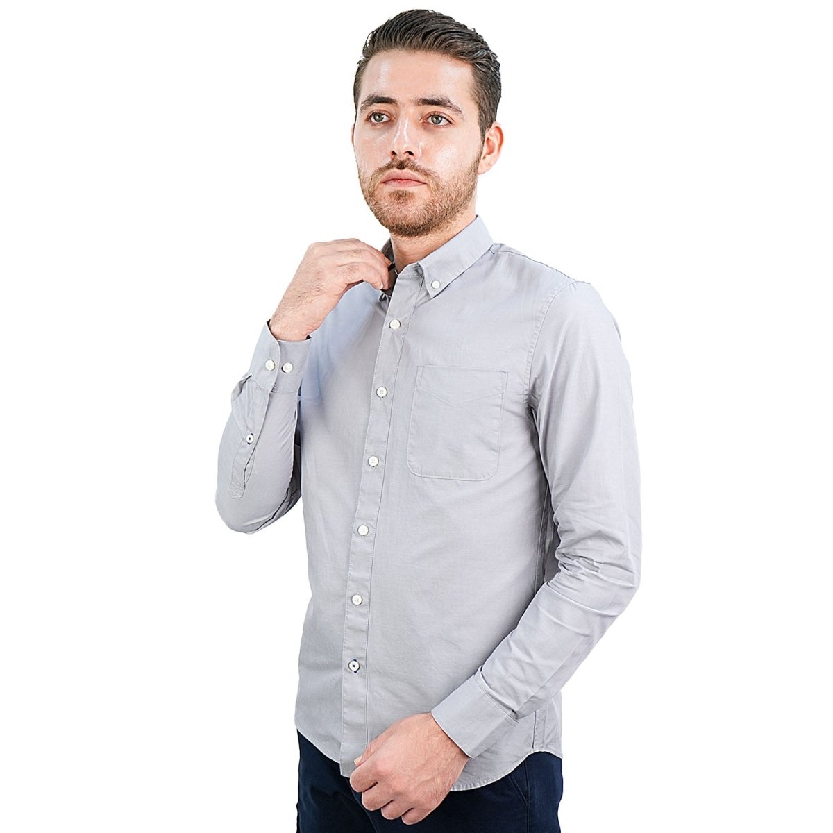 Men's Slim Fit Shirt: 100% Cotton Poplin, Long Sleeve - Giordano