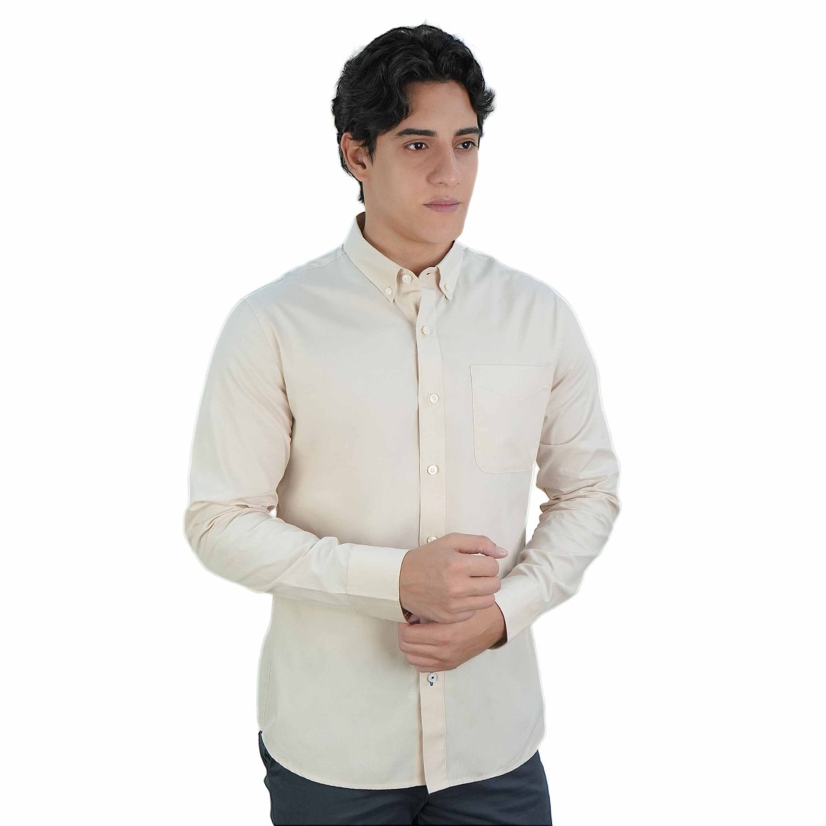Men's Slim Fit Shirt: 100% Cotton Poplin, Long Sleeve - Giordano