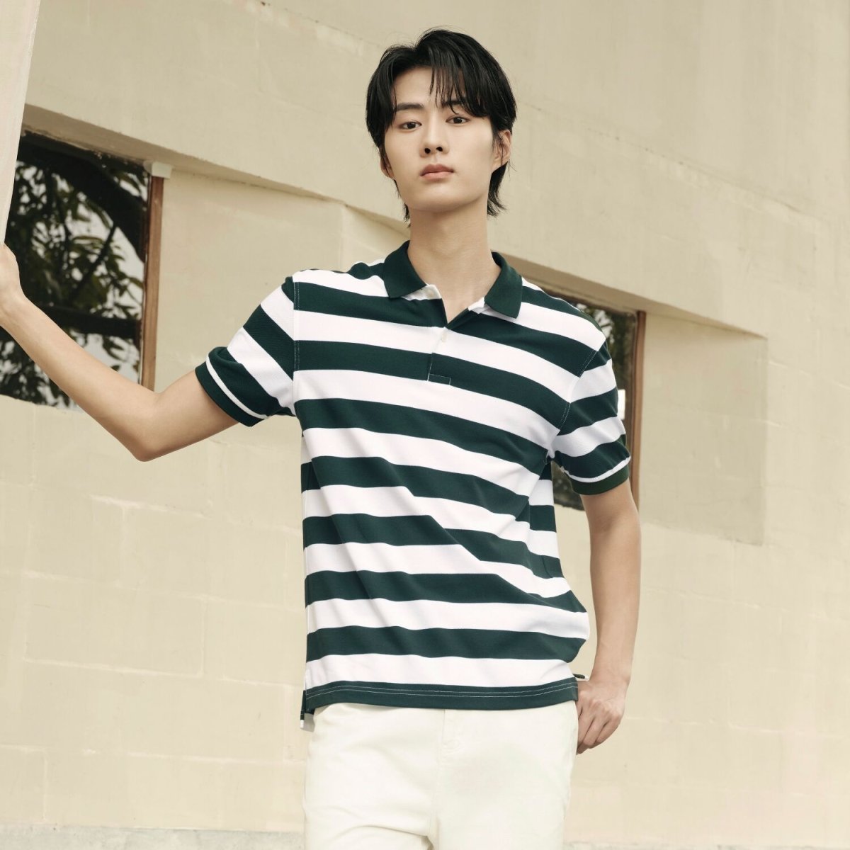 Men’S Slim Fit Striped Cotton Pique Polo Shirt | Korea Collection - Giordano