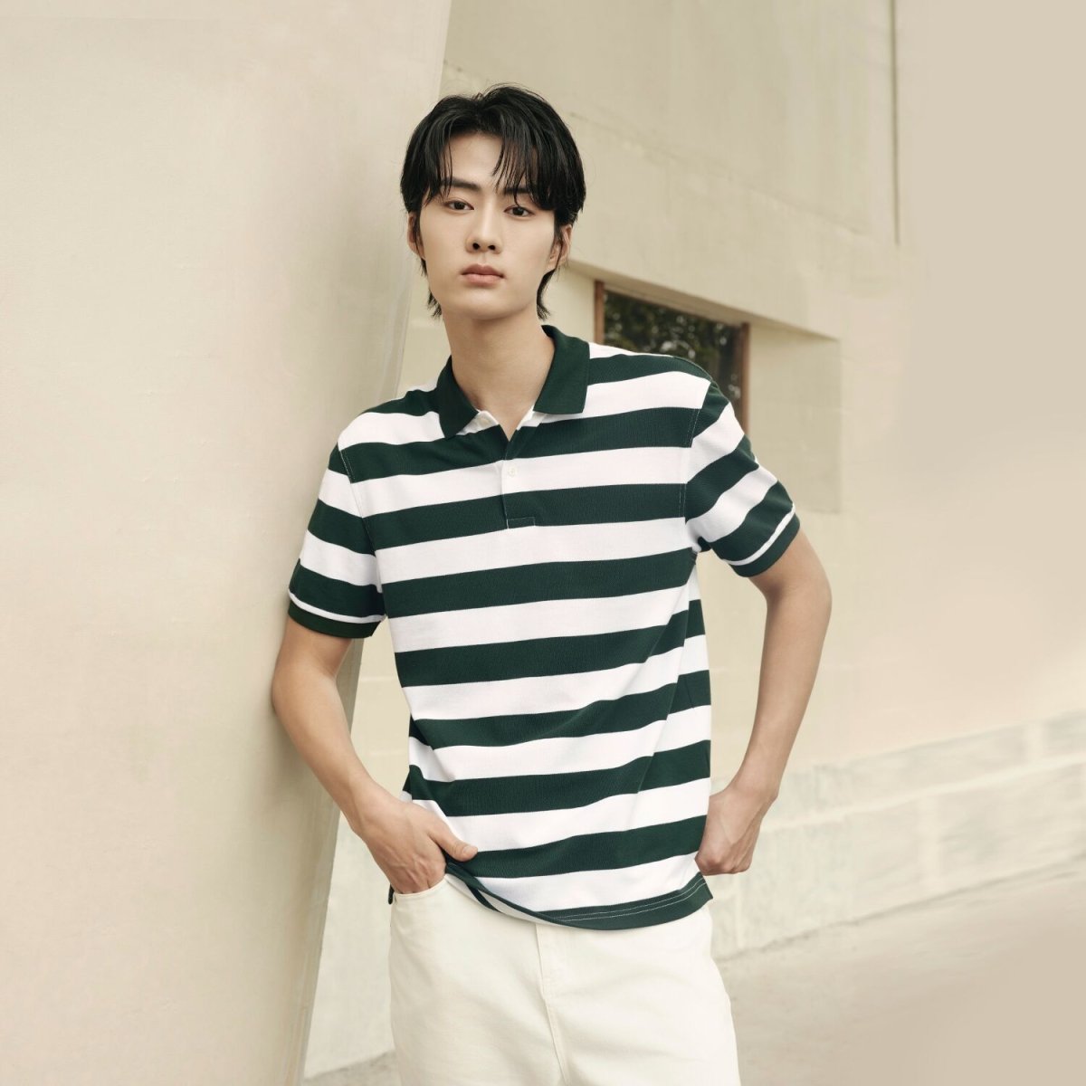 Men’S Slim Fit Striped Cotton Pique Polo Shirt | Korea Collection - Giordano