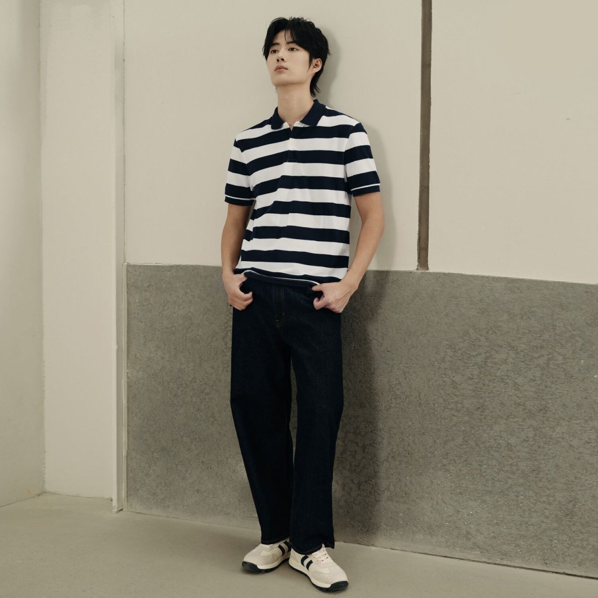 Men’S Slim Fit Striped Cotton Pique Polo Shirt | Korea Collection - Giordano