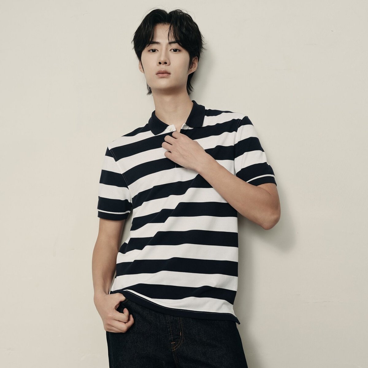 Men’S Slim Fit Striped Cotton Pique Polo Shirt | Korea Collection - Giordano