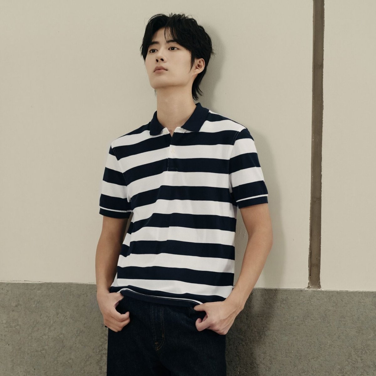 Men’S Slim Fit Striped Cotton Pique Polo Shirt | Korea Collection - Giordano