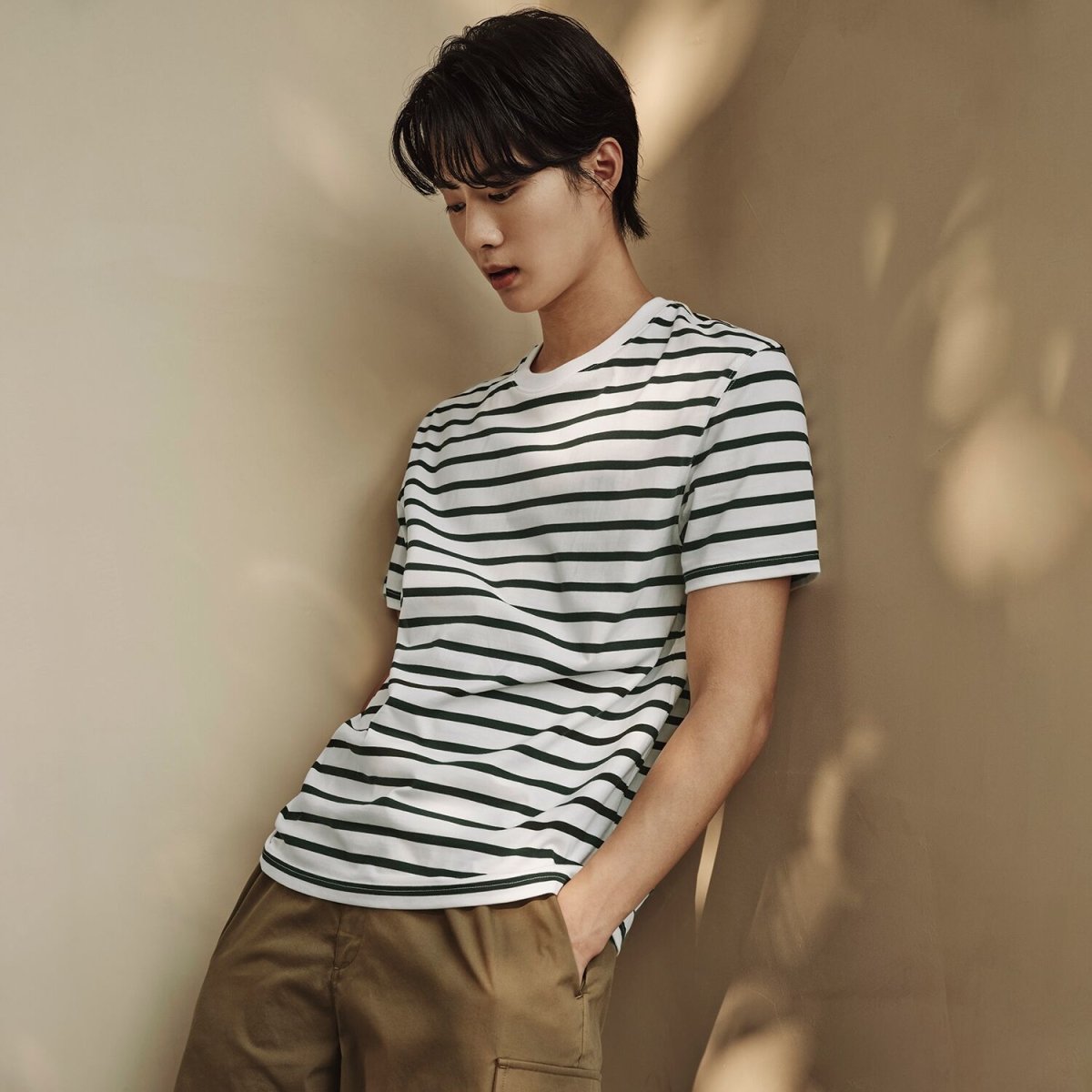 Men’S Slim Fit Striped Crew Neck Tee | Korea Collection - Giordano