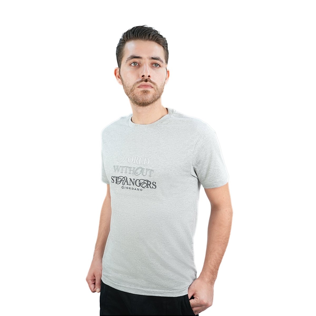 Men's World Without Strangers Print Tee - Slim Fit, Crew Neck, Cotton S - Shop Giordano
