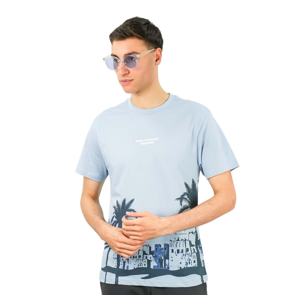 Men's World Without Strangers Print Tee - Slim Fit, Crew Neck, Cotton S - Shop Giordano