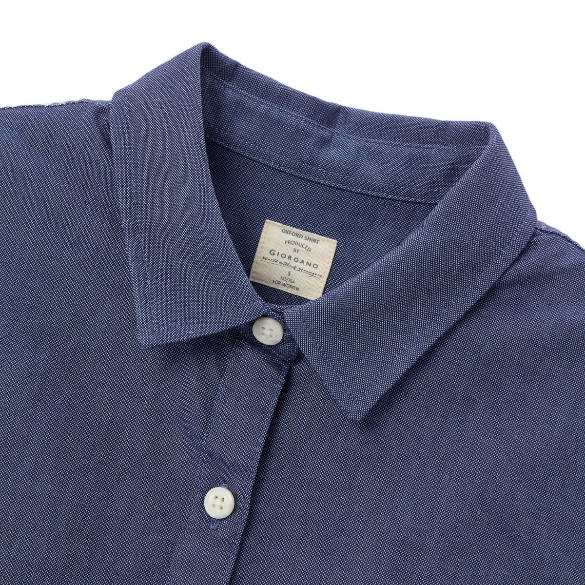 Women Slim Fit Cotton Oxford Shirt | Acute Collar With Embroidery S - Shop Giordano