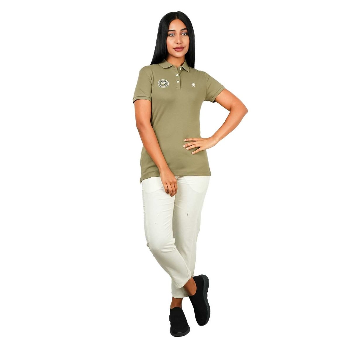 Women's Bold Embroidery Cotton Pique Polo - Slim Fit, Short Sleeve - Giordano
