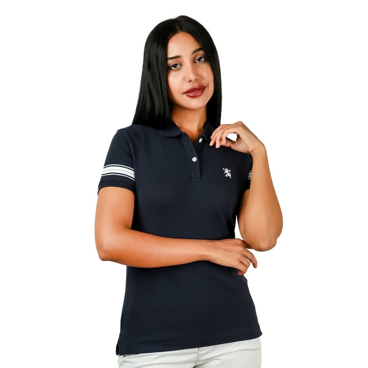 Women's Bold Embroidery Cotton Pique Polo - Slim Fit, Short Sleeve - Giordano