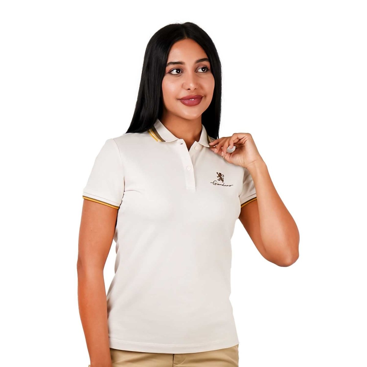 Women's Classic Cotton Pique Polo - Slim Fit, Embroidered Detail - Giordano