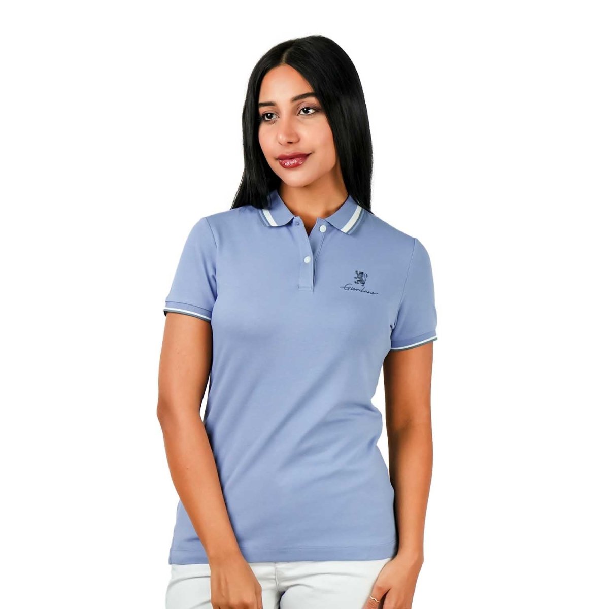 Women's Classic Cotton Pique Polo - Slim Fit, Embroidered Detail - Giordano