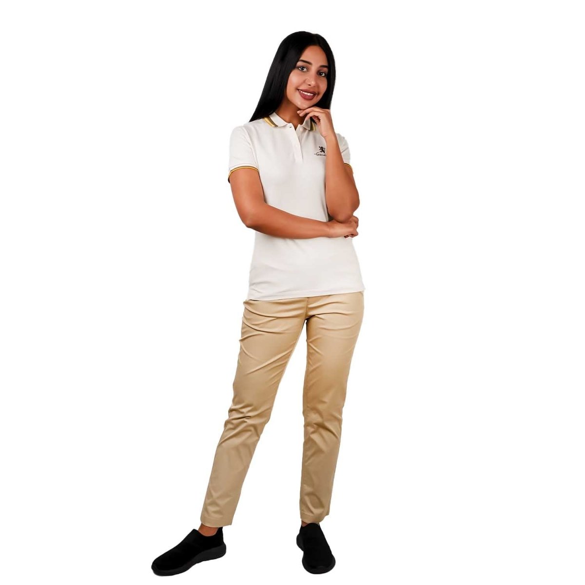 Women's Classic Cotton Pique Polo - Slim Fit, Embroidered Detail - Giordano
