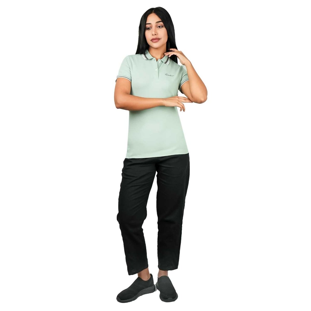 Women's Classic Cotton Pique Polo - Slim Fit, Embroidered Detail - Giordano