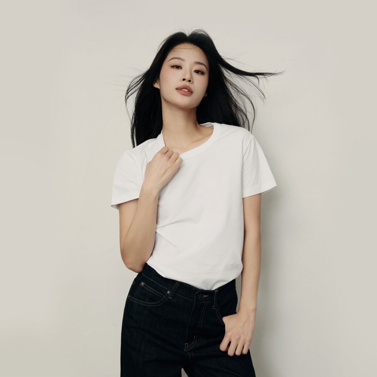 Women's Cotton Jersey Loose Fit Crew Neck Tee Korea Collection