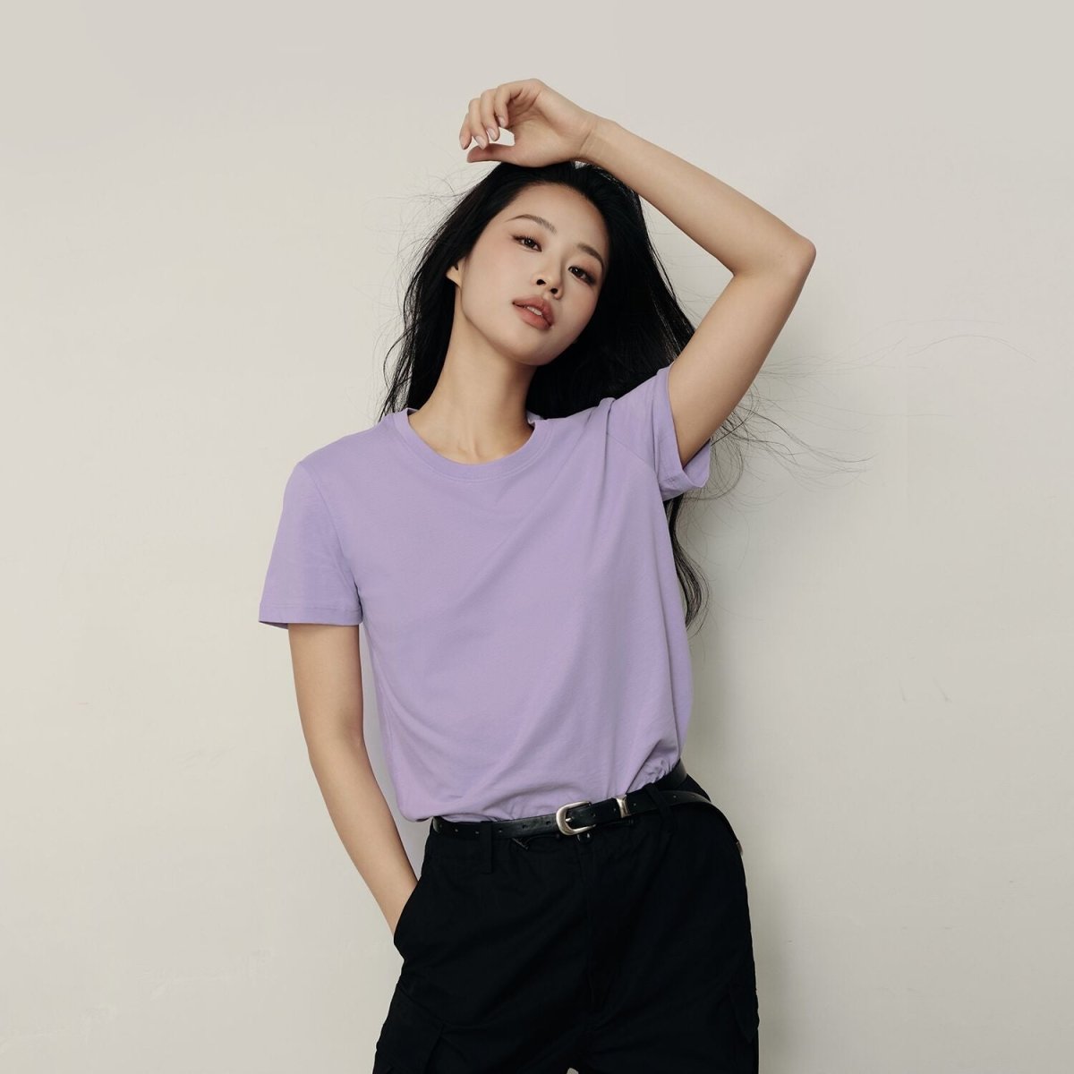 Women's Cotton Jersey Loose Fit Crew Neck Tee Korea Collection