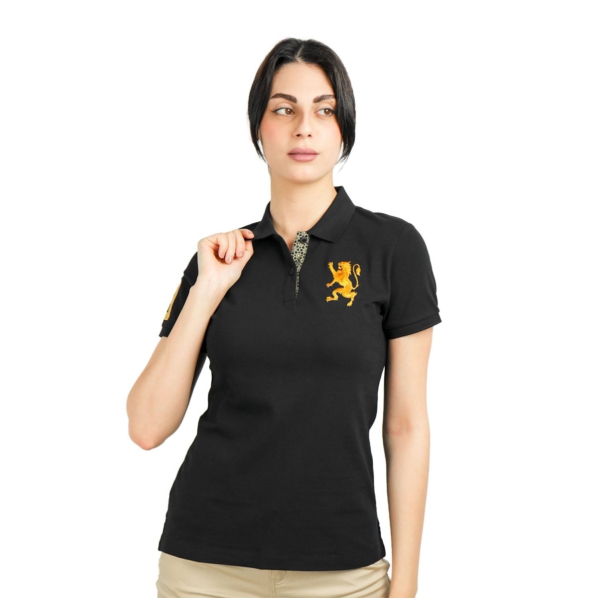 Women's Cotton Lycra 3D Lion Embroidery Polo - Giordano