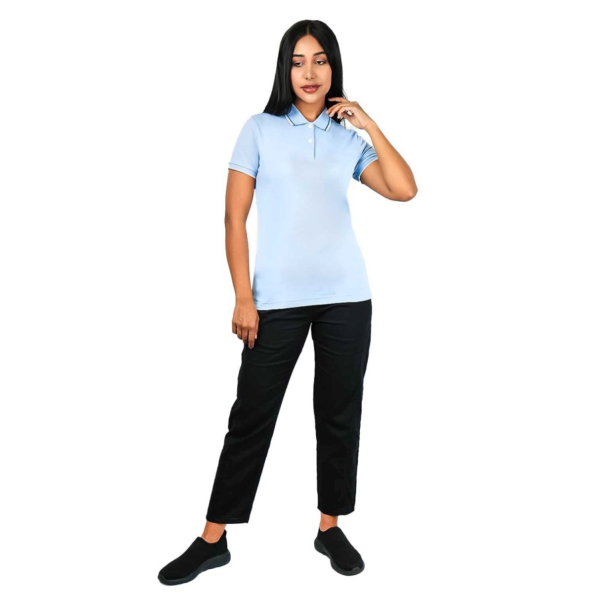 Women's Cotton Lycra Slim Fit Solid Polo - Giordano