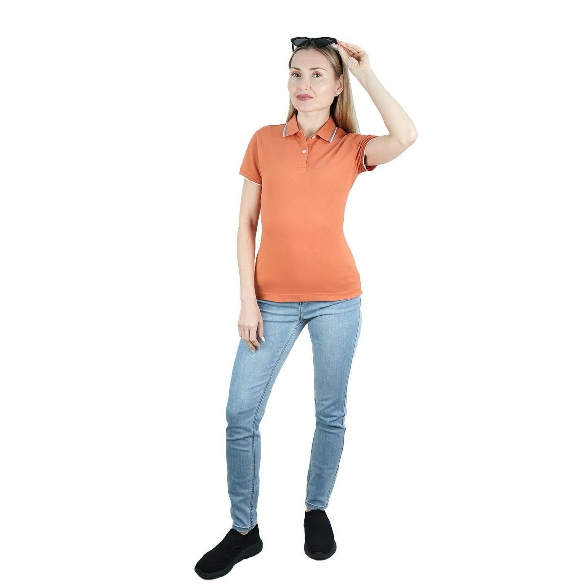 Women's Cotton Lycra Slim Fit Solid Polo - Giordano