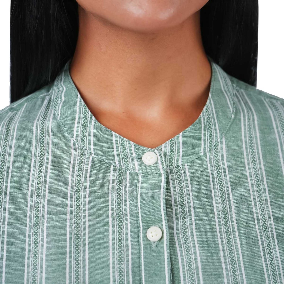 Women's Linen Cotton Dobby Shirt - Stand Collar, Garment Wash Comfort Fit - Giordano