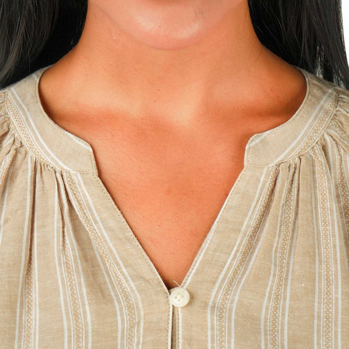 Women's Linen Cotton Dobby V - Neck Shirt - Comfort Fit - Giordano