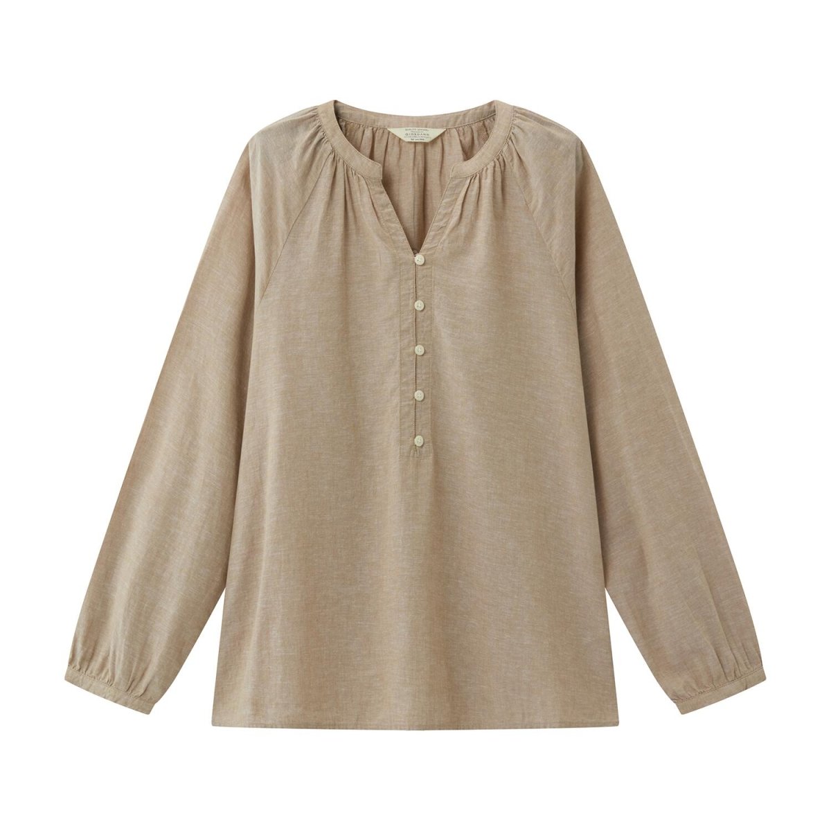 Women's Linen - Cotton Poplin V - Neck Long Sleeve Shirt - Giordano