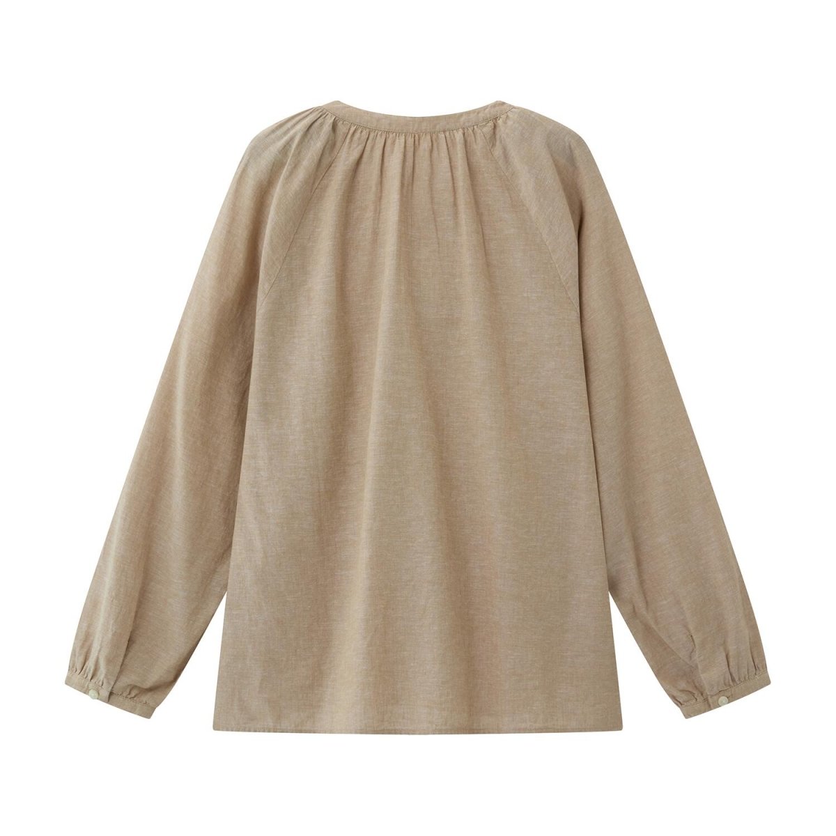 Women's Linen - Cotton Poplin V - Neck Long Sleeve Shirt - Giordano