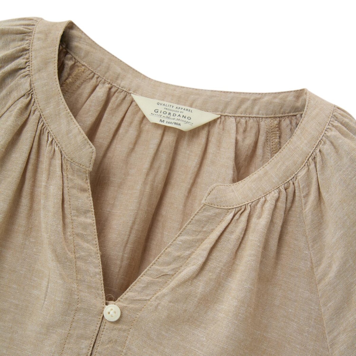 Women's Linen - Cotton Poplin V - Neck Long Sleeve Shirt - Giordano