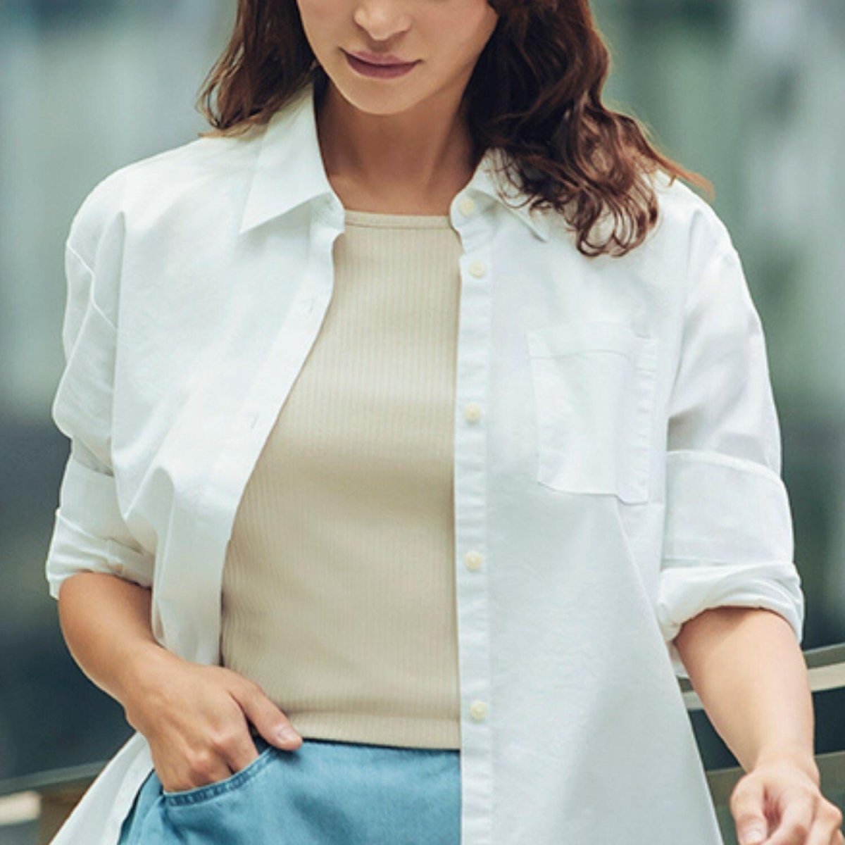 Women's Loose Fit Shirt: Oxford Fabric, Long Sleeve - Giordano