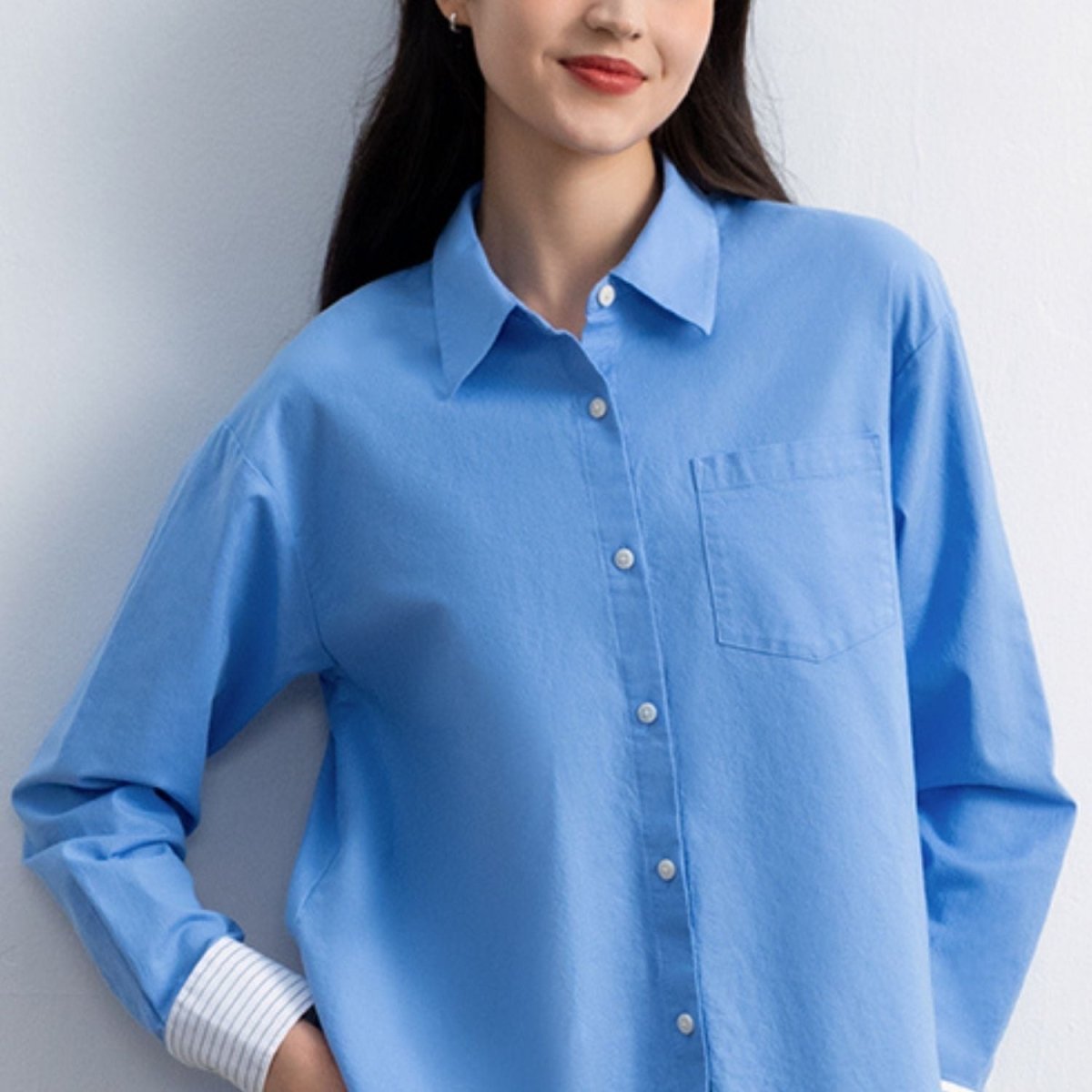 Women's Loose Fit Shirt: Oxford Fabric, Long Sleeve - Giordano