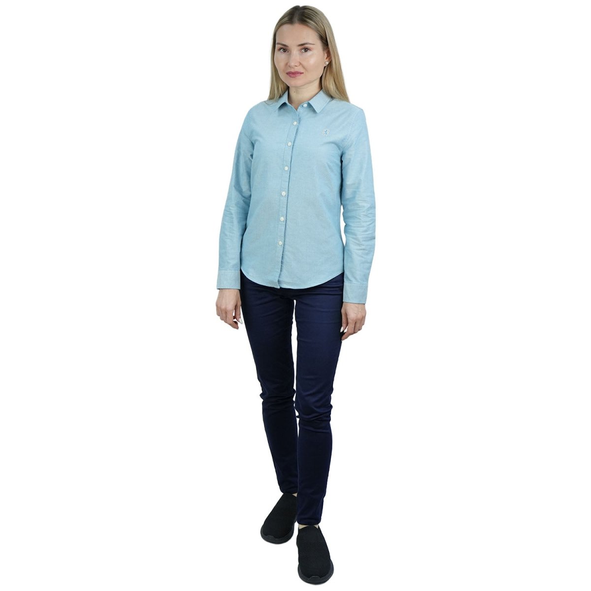 Women’S Slim Fit Cotton Oxford Shirt | Acute Collar With Embroidery - Giordano