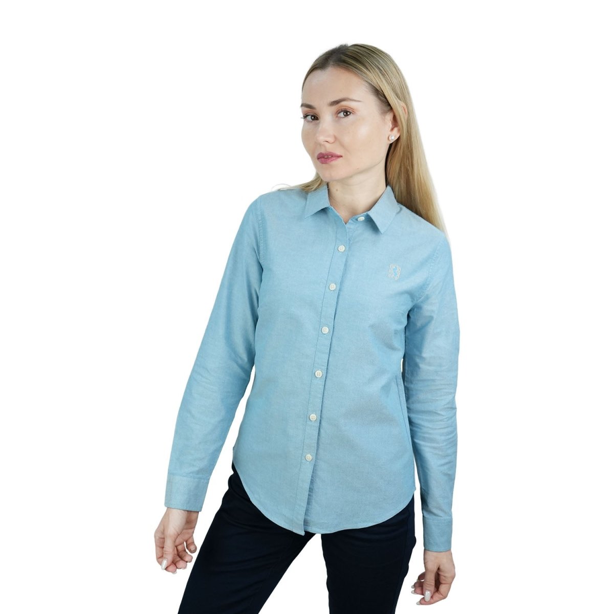 Women’S Slim Fit Cotton Oxford Shirt | Acute Collar With Embroidery - Giordano