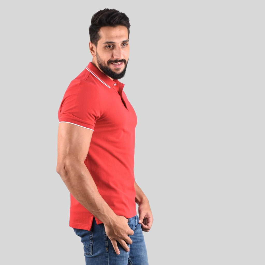 قميص بولو رجالي ضيق من القطن والليكرا بيكيه