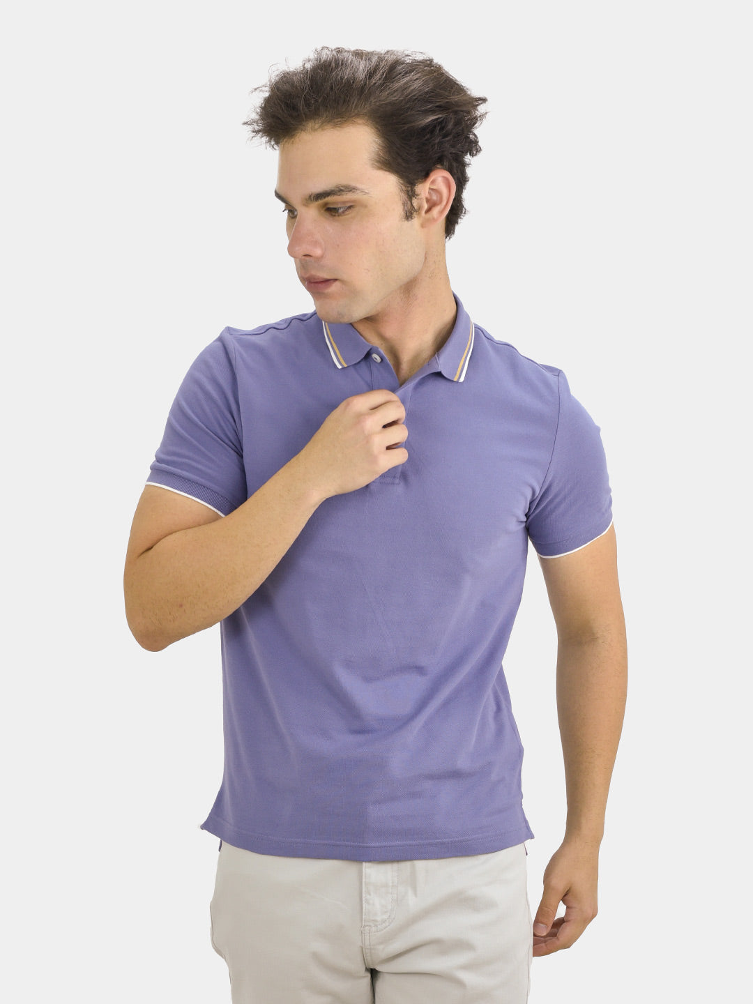 Giordano Men's Cotton Lycra Pique Slim Fit Polo-Purple