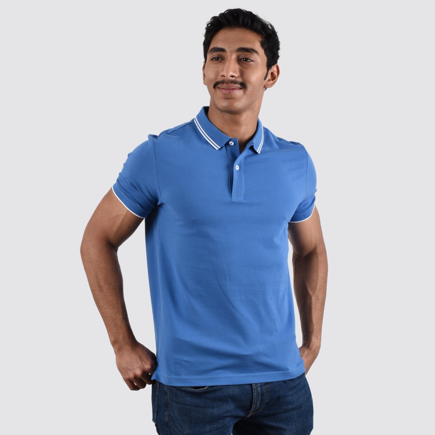 Giordano Men's Cotton Lycra Pique Slim Fit Polo-Blue