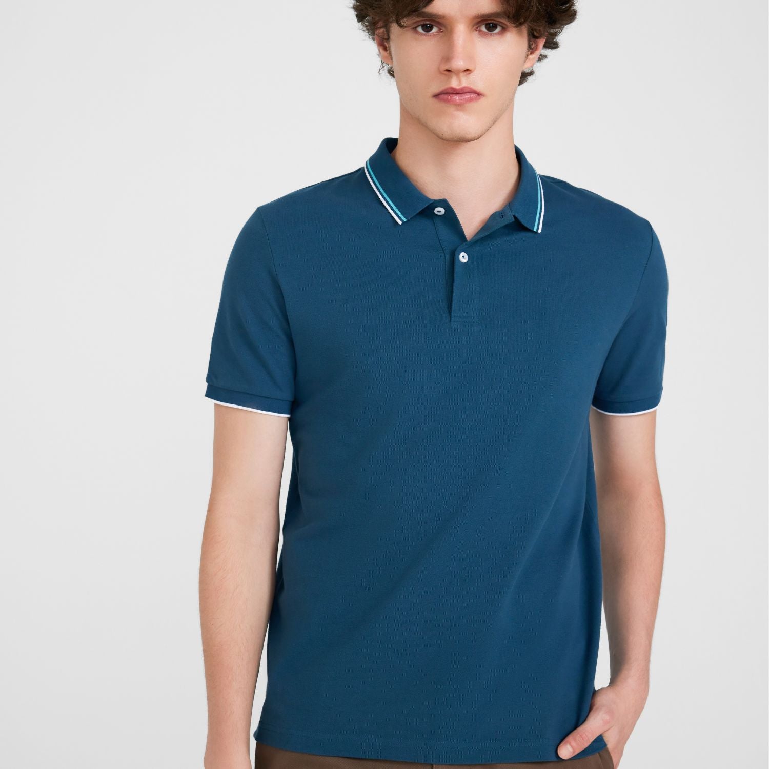 Giordano Men's Cotton Lycra Pique Slim Fit Polo-Blue