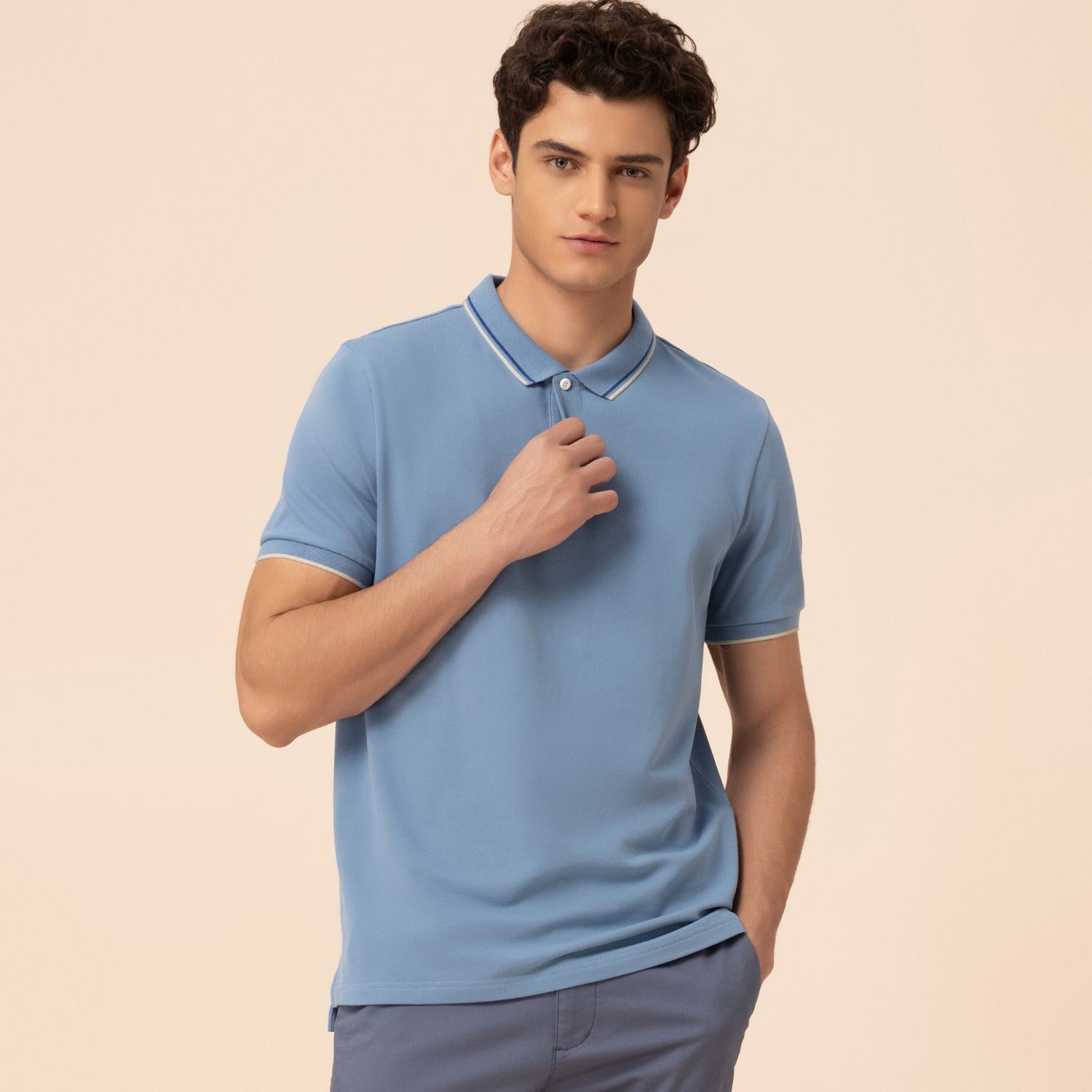 Giordano Men's Cotton Lycra Pique Slim Fit Polo-Blue