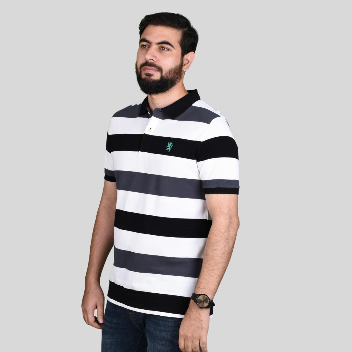 Men's Cotton Blend Stripe Short Sleeve Polo