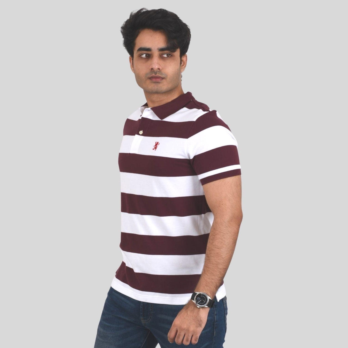 Men's Cotton Blend Stripe Short Sleeve Polo