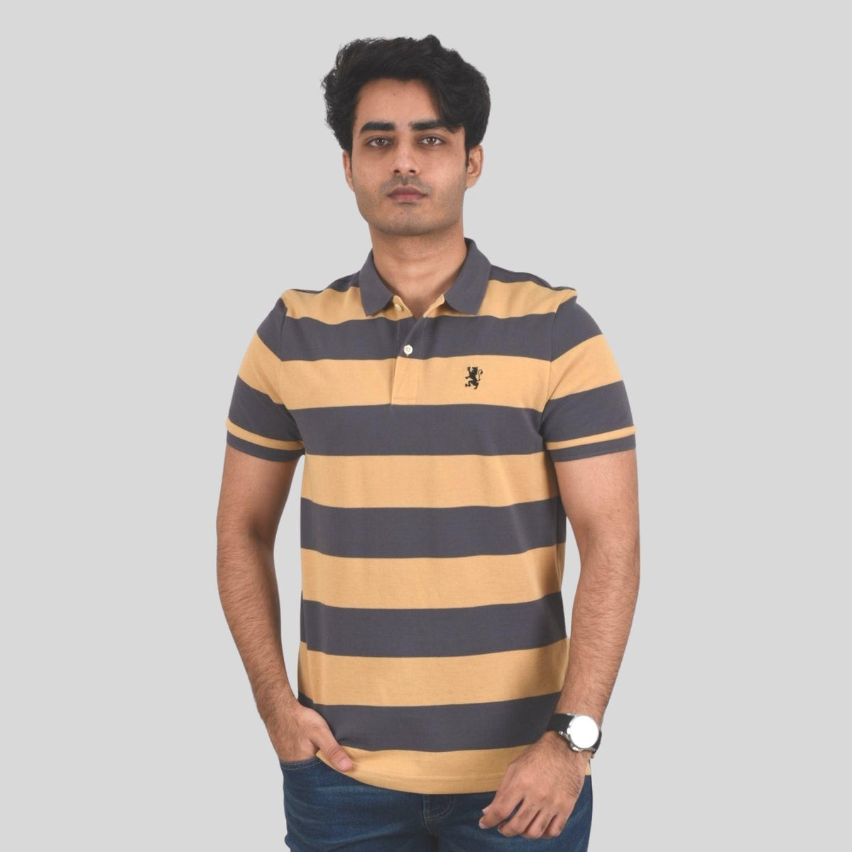 Men's Cotton Blend Stripe Short Sleeve Polo