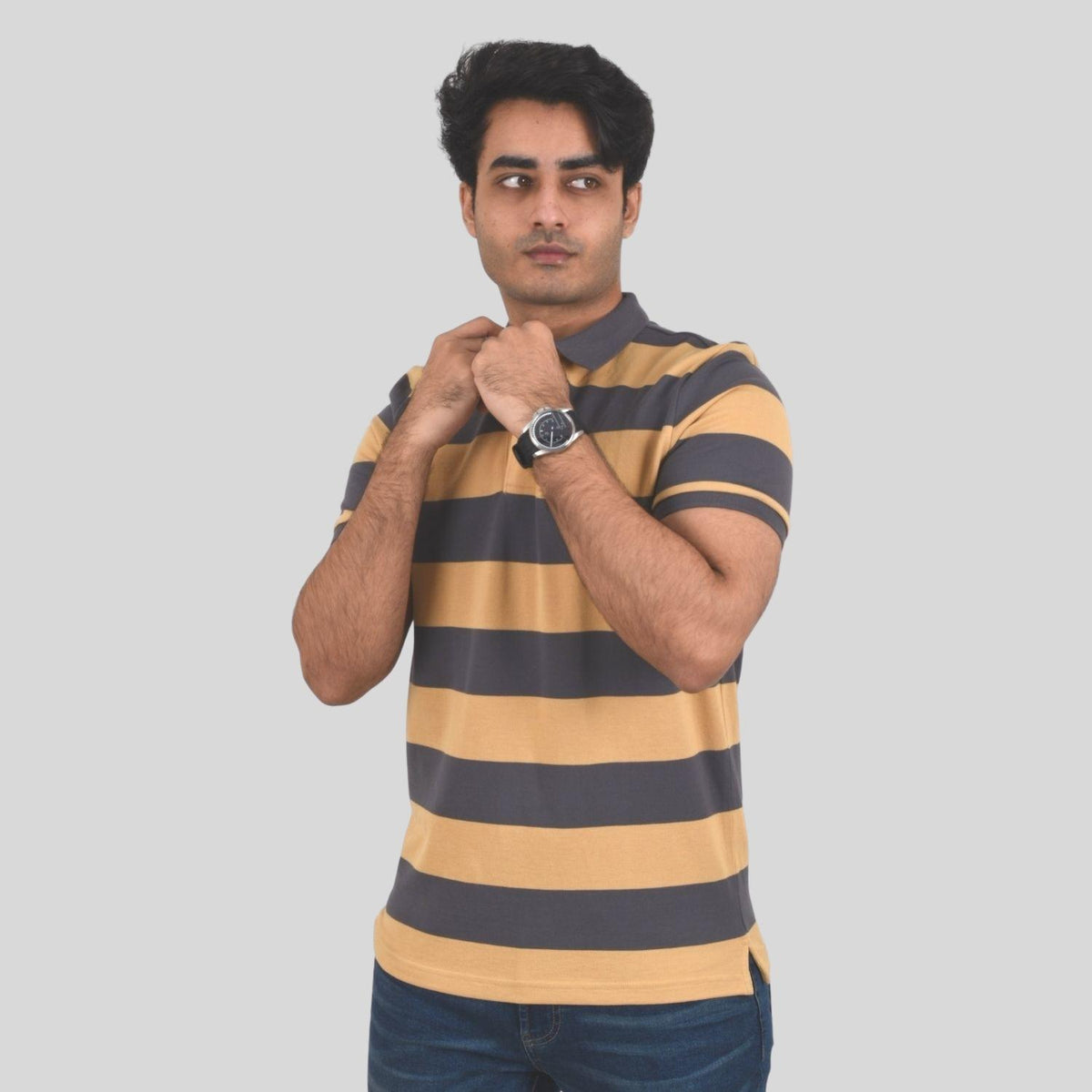 Men's Cotton Blend Stripe Short Sleeve Polo